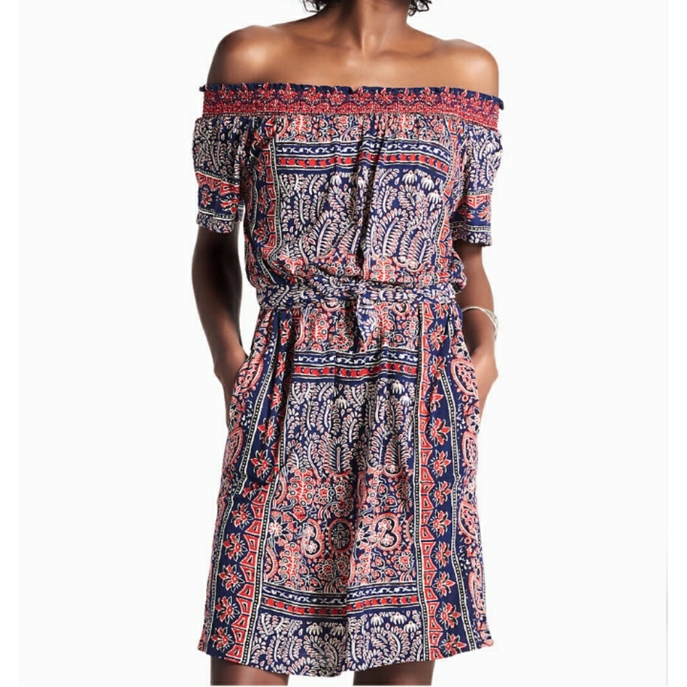 Lucky Brand off shoulder SS comfy dress BELT NWT